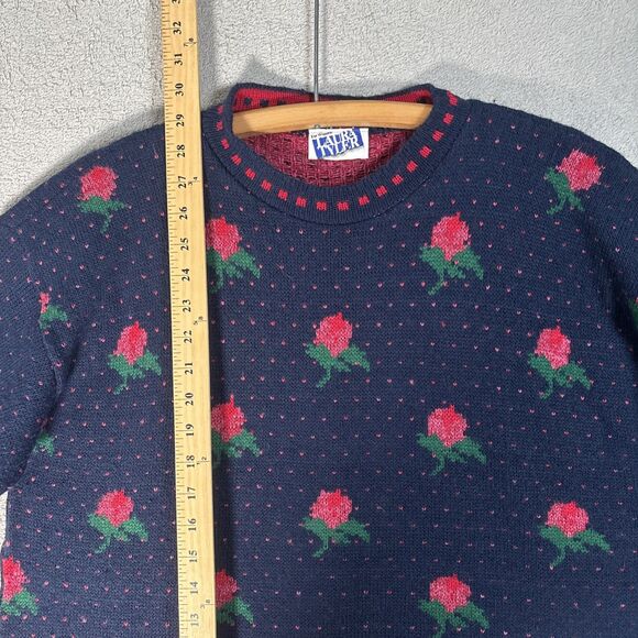Vintage Laura Tyler Sweater Women’s XL Rose AOP Adele Knit Cottagecore Holiday - Picture 8 of 16